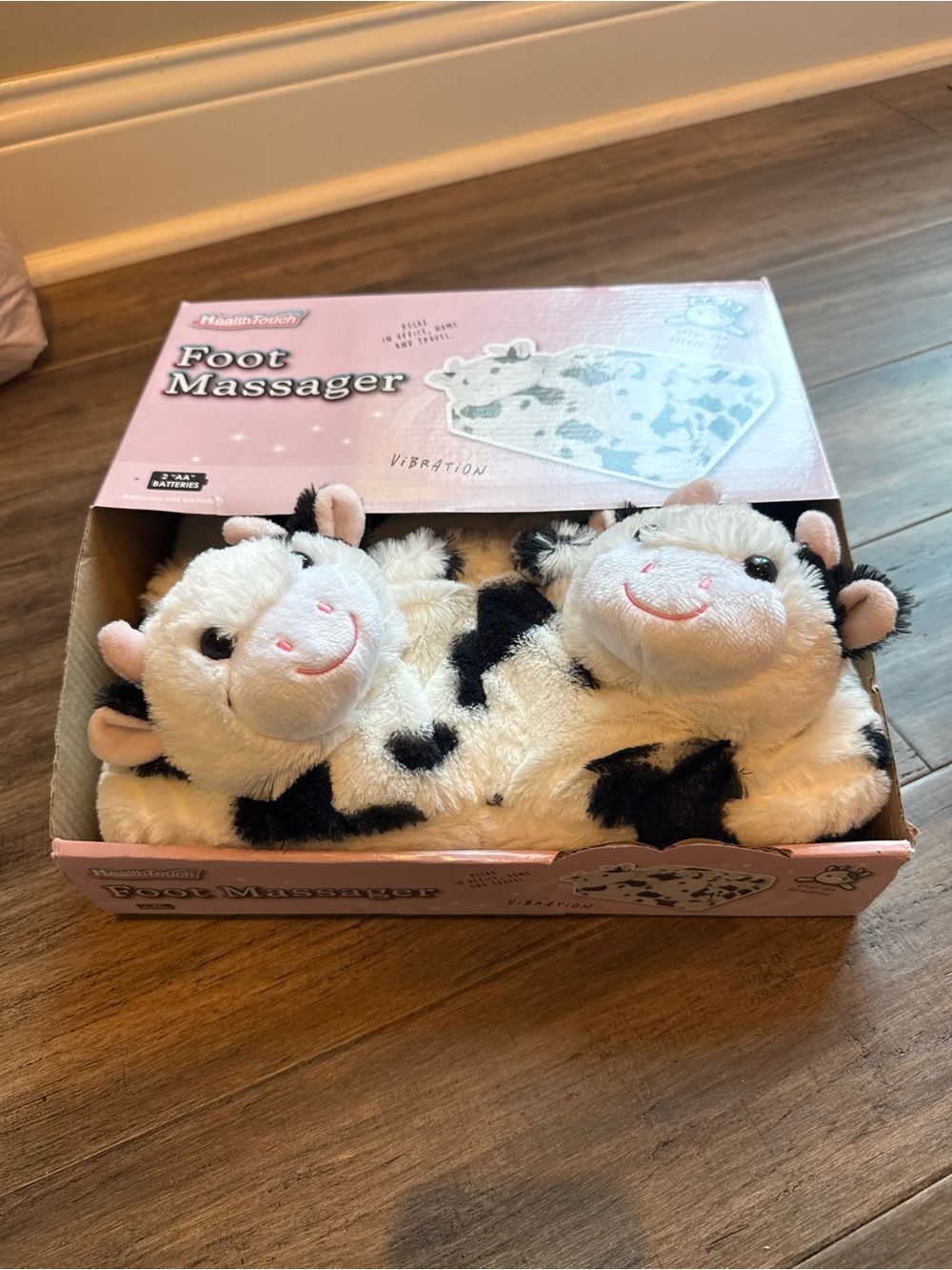 Cow Plush Foot Massager - White & Black